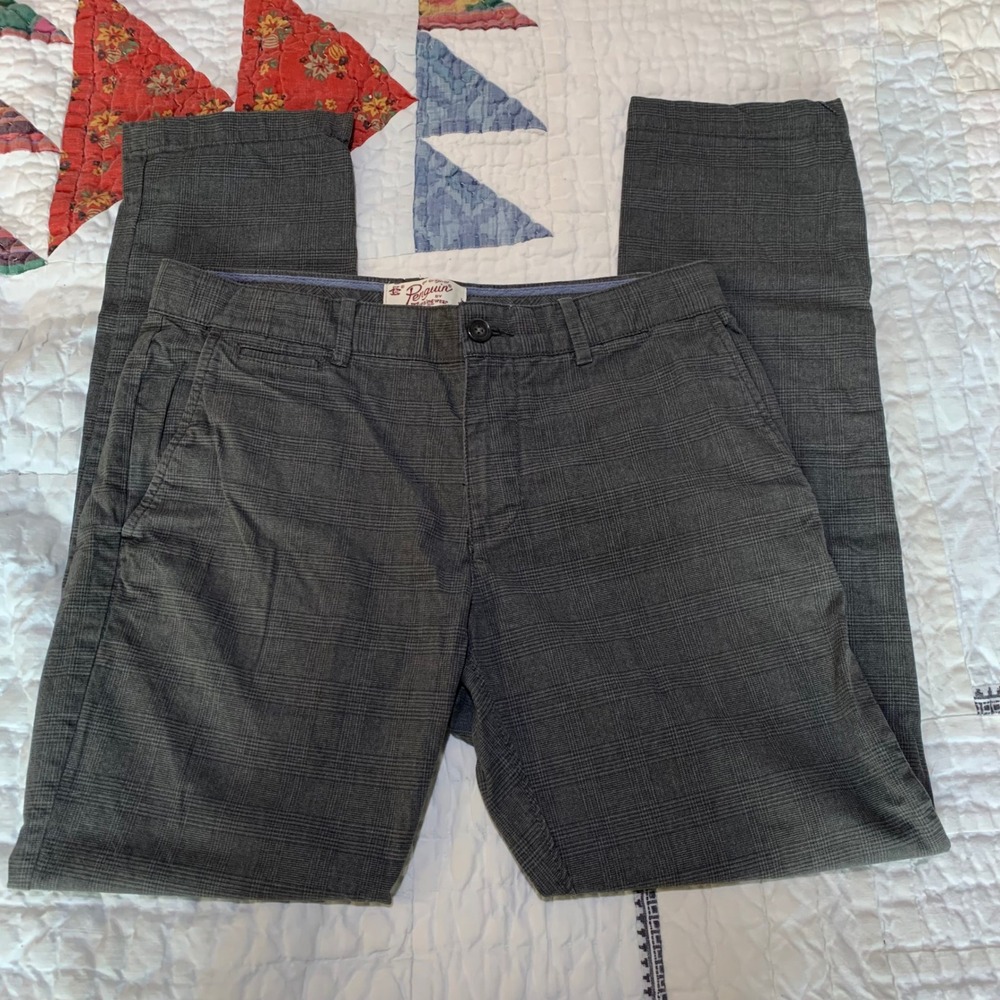 Original Penguin Plaid Chinos Gray‎ Slim Fit Trousers 32x32